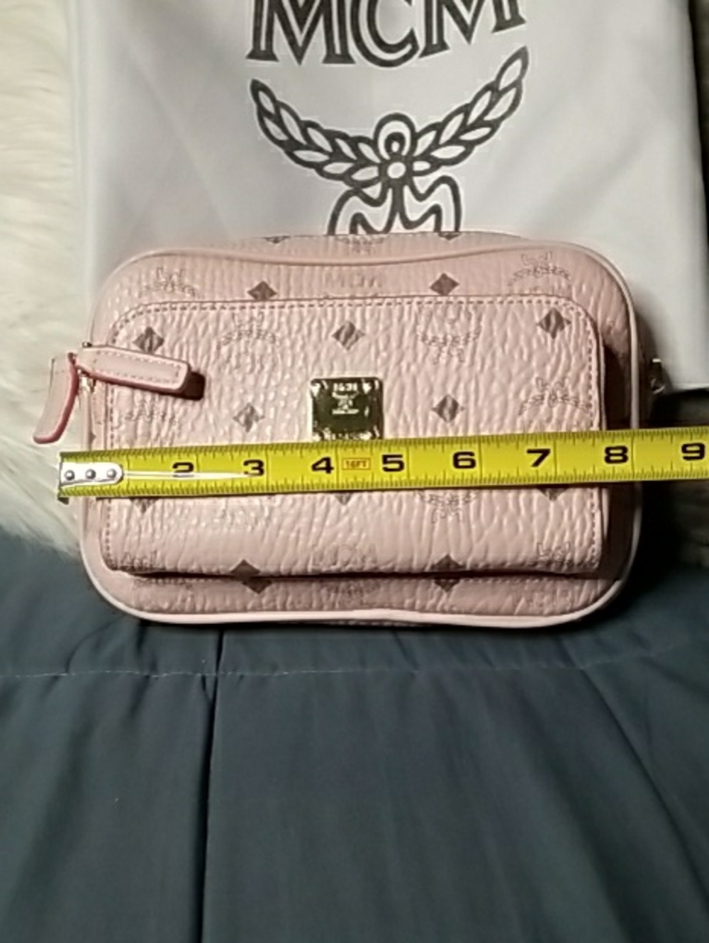 MCM Pale Pink Logo Crossbody Camera Bag with Gold Plaque - Picture 7 of 13